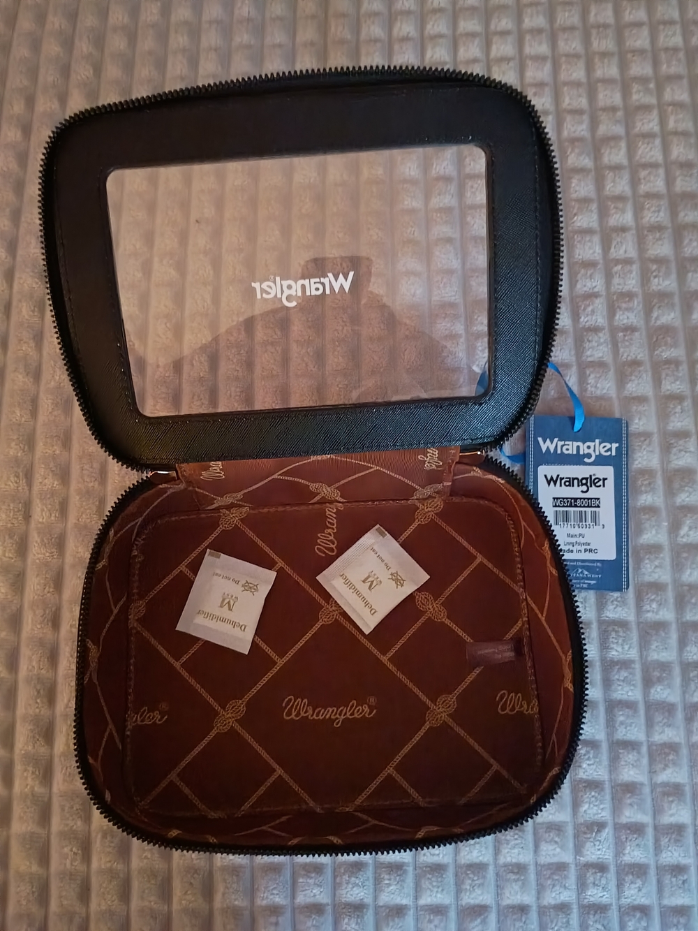 Wrangler Clear Travel Cosmetic Bag in Black with Brown Insert - Picture 2 of 3